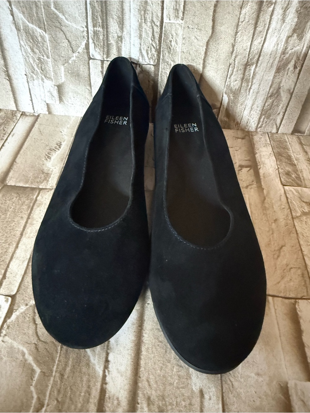 Eileen Fisher Una Black Suede Round-Toe Hidden Wedge Ballet Flats 7